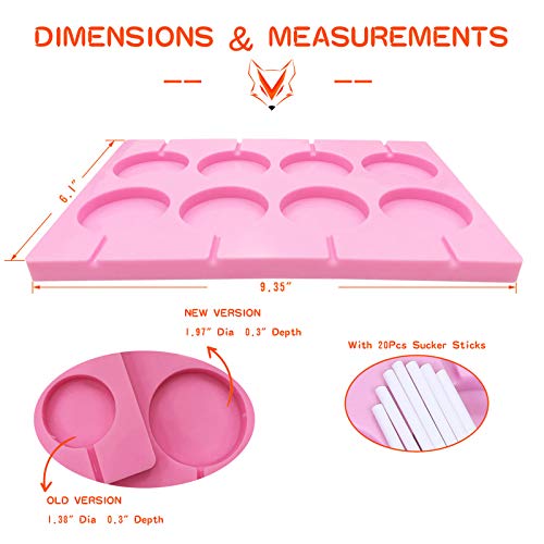 [New Version] C-Co 8-Capacity Jumbo Round Silicone Lollipop Molds, Chocolate Hard Candy Mold With Sucker Sticks For Baking (Pink, 1Pcs) #TOP1