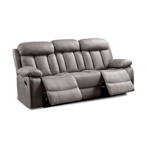 duehome | Sofá 3 Plazas, Sofá Reclinable, Asiento de Descanso, Modelo Kendal, Acabado en Tejido Color Marengo, Medidas: 208...