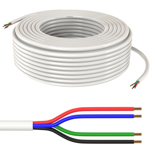 Lumonic 4x0,34mm² RGB LED Línea de Control Blanco 10m | Cable Flexible de 4 Conductores | LiYY Extensión, Cable de alimentación, Línea de alimentación LED, Cable de Control