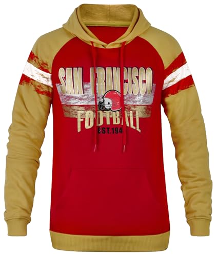 Sudadera con capucha para hombre roja y dorada con diseño clásico de ciudad