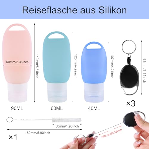 ENUTROF Futtertube Hund Befüllbar Tube Hundetraining 90/60/40ml 3Stk Silikon Reiseflaschen Set mit Karabiner für Reisen Outdoor-Aktivitäten Blau Rosa Grün