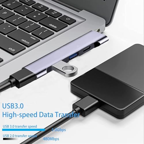 Image of REDWIND USB Hub 4-Port USB Multiport Adapter 1xUSB-C 60W Fast Charge 1xUSB 3.0 & 2xUSB 2.0 Ports for Laptop Windows MacBook PC Flash Drives HDD Printer Keyboard Mouse(USB to 3xUSb & 1USB-C Charge)