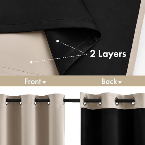 Image of MIULEE Taupe 100% Blackout Curtains for Bedroom 40x45 Inch Length 2 Panels | 2 Thick Layers Thermal Insulated Short Curtains with Black Liner, Noise Reducing Grommet, Drapes for Living Room