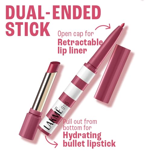 Image of Lakme 9to5 Hya Beach Edit, Lipstick + Liner Duo, Beachy Nude, Infused with Hyaluronic Acid, Vitamin E, Jojoba Oil, Comfortable Matte Finish, SPF Powered, Hydrating Lipstick, 2+0.2 g