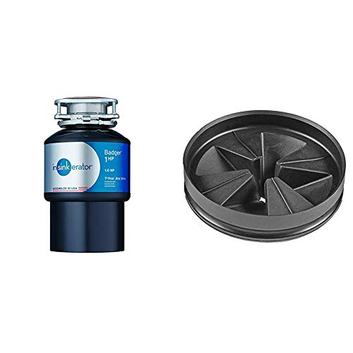 InSinkErator Garbage Disposal, Badger 1 HP Continuous Feed, Black & QCB-AM Anti-Microbial Quite Collar Sink Baffle for Evolution Series, Black
