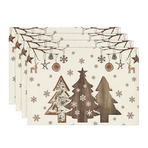 Artoid Mode Planken Bäume Hirsche Kugel Weihnachten Platzsets 4er...