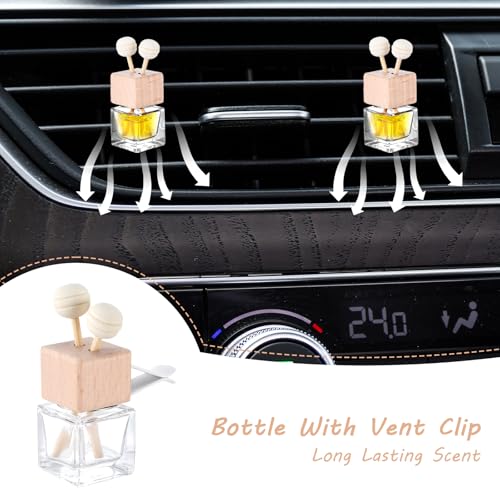 Image of 30 Pack Car Diffuser Air Freshener Bottle Empty Car Essential Oil Diffuser Auto Glass Perfume Diffuser Bottle with Vent Clip Wooden Caps Stick Fragrance Ornament