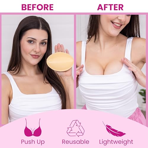 Divine Feminine Ultra Silicone Push Up Bra Inserts – Reusable Double-Sided Adhesive Pads for Lift, Cleavage & Volume – Invisible Bra Pads for Swimsuits, Sports Bras & Dresses Beige4