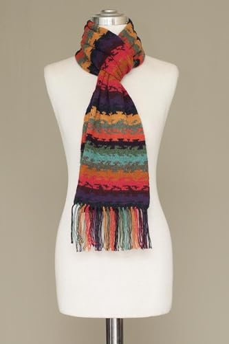 NOVICA Artisan Handmade 100% Alpaca Scarf Wool Striped from Peru Accessories Scarves Multicolor Wrap Patternedstriped ' Andean Twilight'4