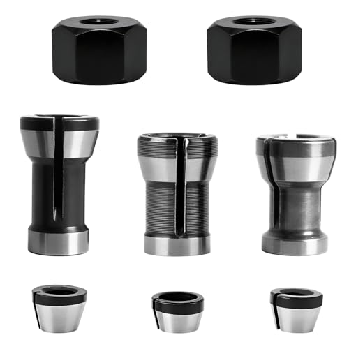 ZHIYUQL® 8 Stück Spannzangen Set, Oberfräse Zubehör, Spannzangen Adapter, Fräszubehör 6 Klemm Adapter (6 mm, 6,35 mm, 8 mm) + 2 Muttern für Graviermaschine, Holzfräser, Trimmen und Graviermaschine
