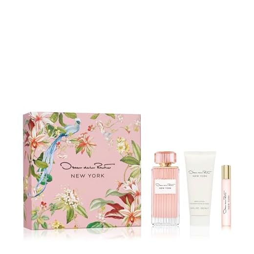 Oscar de la Renta New York Eau de Parfum 3 Piece Gift Set for Women - Perfume Spray 3.4 Fl. Oz, Purse Travel Spray 0.5 Fl. Oz, and Body Lotion 3.4 Fl. Oz.