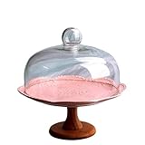 ZEELYDE Mikrowellenabdeckhaube/Mikrowellen Abdeckung/Fliegenhaube, Tortenständer, Desserttisch, Keramiktablett mit Holzsockel, Party, Gebäck, Obst, Verkostungstablett, Glasstaub-Dome-Server