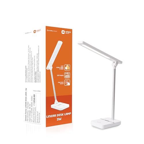 Image of Orient Electric 3W Rechargeable LED Linear Desk Lamp with 3 Grade Dimming Light | Adjustable Table Lamp for Study |3 in 1 Color Changing (Cool White, Warm White & Natural Light) | Pack of 1