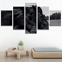 SIGNWIN 5 Panel Canvas Wall Art Animals Black and White Dramatic Duotone Modern Artwork for Home Decorations Ready to Hang - 60