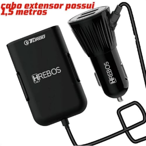 Carregador Veicular Turbo 4 Saídas USB Cabo de 1.5m Taxi Viagem Carregamento Rápido