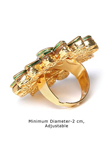ZAVERI PEARLS Gold Tone Kundan Flower Wedding Collection Adjustable Finger Ring For Women-ZPFK9625 - Image 4