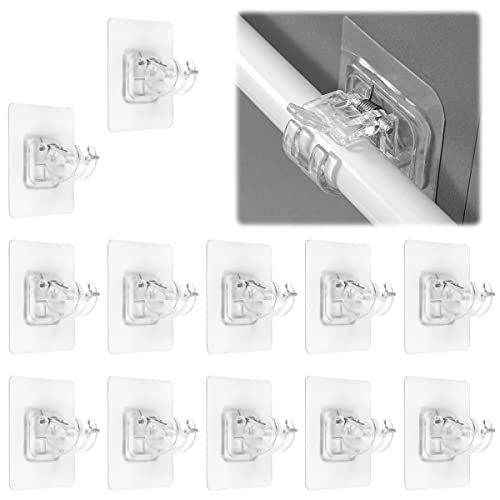 Support de Tringle à Rideau, Lot de 12 Support Rideau sans Percage Crochets, Support Tringle Rideaux, Porte-tringles de Montage Supports de Tringle...