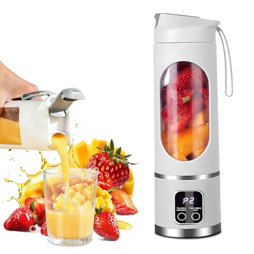 Batidora portátil Smoothie Maker To Go, Pengrity 450 ml, portátil, con pantalla LED, 12 cuchillas, pequeña batidora para batidos y batidos, recargable, mini batidora de pie para deportes, viajes