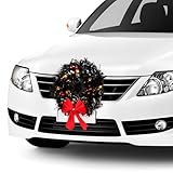 Black Christmas Car Wreath with LED Lights Artificial Christmas Wreath Accessories for Truck, SUV or Any Car Grille, Xmas Winter Hoilday Outdoor Decoration (Mounting Equipment Included)
