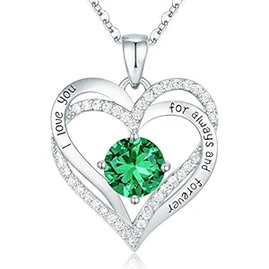 CDE Forever Love Heart Pendant Necklaces for Women 925 Sterling Silver with Birthstone Zirconia, Birthday Mother’s Day Christmas Anniversary Jewelry Gift for Women Wife Mom Girlfriend