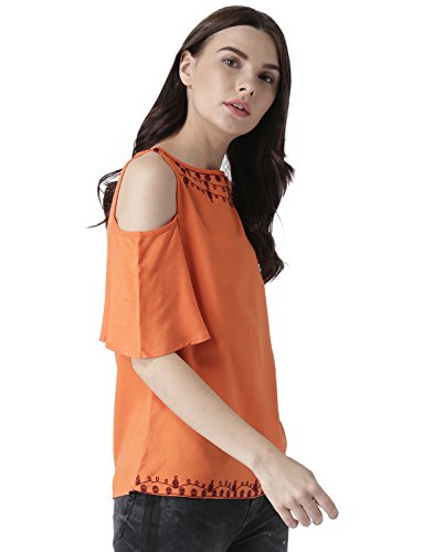 Image of MsFQ Women's Plain Regular fit Top (FTSF401797-Orange- Orange XL)
