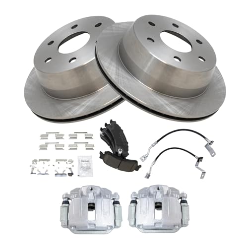 Image of TRQ Rear Brake Pad & Rotor Kit Ceramic Compatible with 2001 Chevrolet Silverado 1500 GMC Sierra 1500