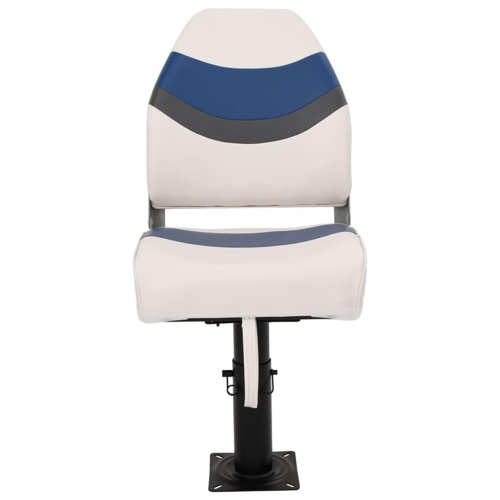 Set di 2 sedili da barca pieghevoli con piedistallo regolabile, in PVC, con schienale alto, per barca da pesca, bianco, blu, grigio scuro