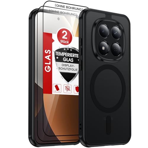 LeYi Magnetische Handyhülle für Xiaomi Redmi Note 15 Pro 5G (Nicht für 4G) Hülle für Magsafe mit 2 Panzerglas SchutzhülleMatt Transluzent Case Cover für Note15 Pro 5G Schwarz