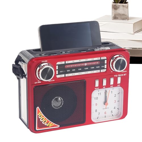 Radio solar – Radio de supervivencia solar, altavoz multifunción recargable con lámpara de antorcha, reloj y cargador de teléfono para interior, viaje, aventura y camping familiar