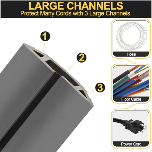 Image of MYFAMIREA 10FT Floor Cord Cover Heavy Duty Cable Cover Protector 3 Channels Extension PVC Floor Wire Cover Outdoor Cord Hider Management Cord Cover for Wire on Floor for Home Office Outdoor, Dark Grey