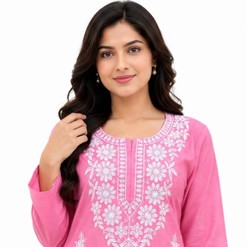 Image of Women's Chikankari Embroidered Straight Kurta with Palazzo Set, Traditional Kurti Bottom Set |Round Neck Full Sleeve Outfit for Daily,Office, Festive & Casual