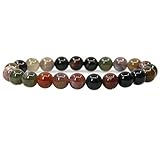 Natural India Agate Gemstone 8mm Round Beads Elastic Bracelet 7 Inch