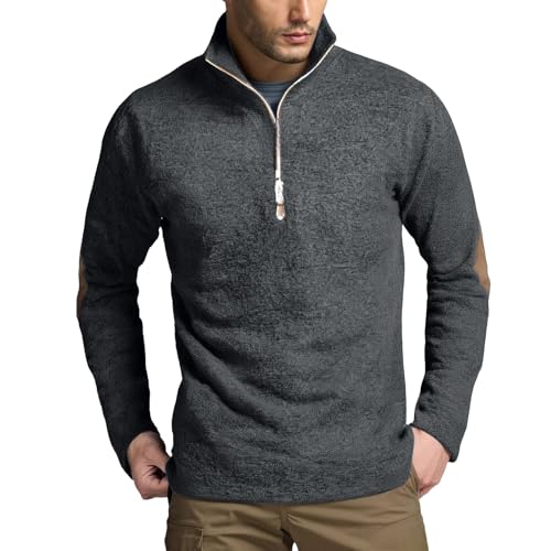 evzosrz Mens Quarter Zip Pullover Slim Fit Lightweight Mock Neck Sweatshirts Fall Casual Long Sleeve Polo Sweater