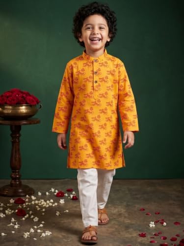 Image of AJ DEZINES Boys Cotton Full Sleeve Letter Printed Kurta Pajama Set for Kids - Ethnic wear | Special Occasion & Traditional Outfit |Boys Kurta Set - Regular Fit