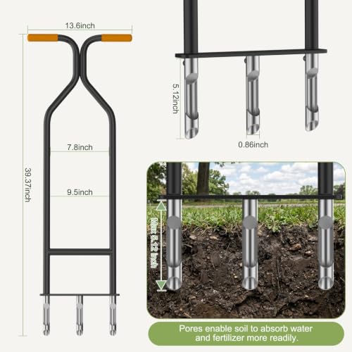 Herramienta Manual de Aireación para Césped con 3 Púas de Acero miniatura 6