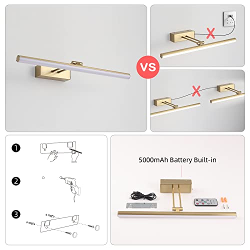 Howmzon Wireless Picture Light, Remote Battery Picture Light With Dimmable And Timer, 16" Metal Art Light For Paintings, Rechargeable Display Lamp For Wall Gallery Portrait Artwork (Copper) #TOP6