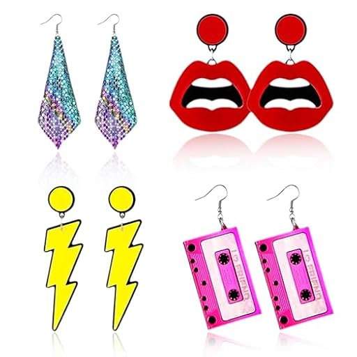 Pendientes de Neón para Mujer, 4 Pares Pendientes de Neón, Pendientes Años 80, Aretes Acrílico para Mujeres, Pendientes Fluor, Pendientes Neón Mujer, Pendientes de Moda Retro de Los Años 80 | Ya disponible en tu tienda friki favorita! En mundofriki.es!