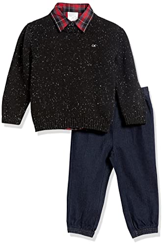 Calvin Klein Boys' 3-Piece Sweater Set With Matching Button-Down Shirt And Pants, Deep Black, 18 Months #TOP10