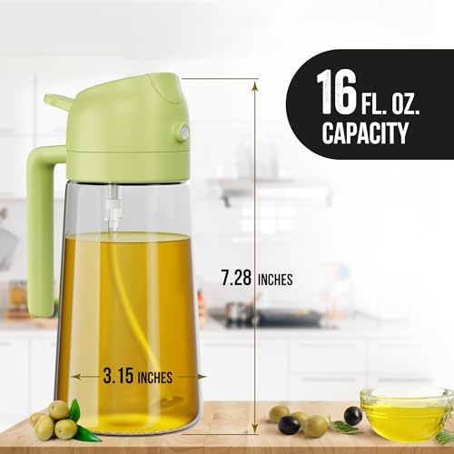 Image of Oil Sprayer Dispenser for Kitchen - 2 in 1 Spray Pour Olive Oil Dispenser Sprayer Bottle for Cooking Grilling Kitchen Salad Barbeque - Refillable Reusable Multifunctional Oiler 16oz (470ml)