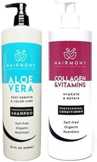 Professional Post-Keratin & Color Care Kit, Aloe Vera Shampoo 32 fl.oz. + Collagen & Vitamins Conditioner 32 fl.oz