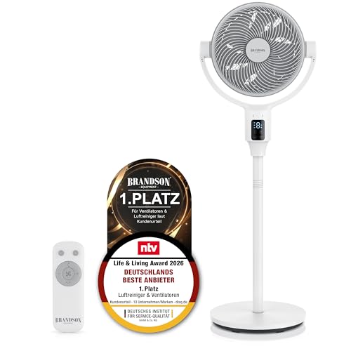 Brandson 3D Dual Blade Standventilator ECO Line - DC Motor sehr leise 9 Geschwindigkeitsstufen Fernbedienung Duftfach energieeffizient - 3D Oszillation Display - Sieger Ventilatoren 2026