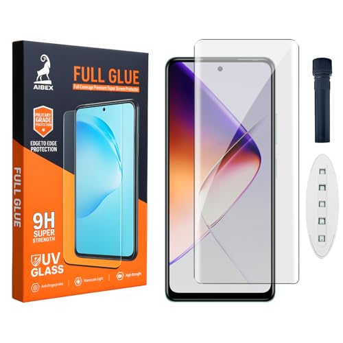 Image of AIBEX UV Curved Tempered Glass for Infinix Note 40X 5G| Full Screen Edge-to-Edge Protection | UV Glue & UV Light Included | 9H Hardness | Anti-Bubble | Scratch Resistant | HD Clarity