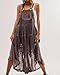 ebossy Women's Laced Embroidered Tulle Bib Dress Casual Loose Adjustable Straps Maxi Dress (XL, Coffee)
