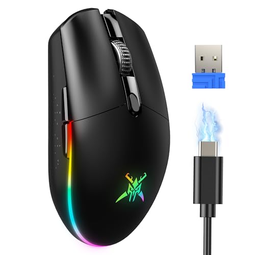TECKNET Wireless Gaming Mouse Rechargeable - 8000 DPI, Long-Lasting 100Hrs Battery, RGB Backlit, 6 Programmable Buttons, Dual Connectivity (2.4G + USB-C) for PC, Mac, Laptop - Black