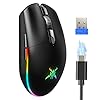 TECKNET Wireless Gaming Mouse Rechargeable – 8000 DPI, Long-Lasting 100Hrs Battery, RGB Backlit, 6 Programmable Buttons, Dual Connectivity (2.4G + USB-C) for PC, Mac, Laptop – Black