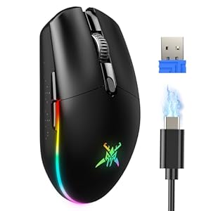 TECKNET Wireless Gaming Mouse Rechargeable – 8000 DPI, Long-Lasting 100Hrs Battery, RGB Backlit, 6 Programmable Buttons, Dual Connectivity (2.4G + USB-C) for PC, Mac, Laptop – Black
