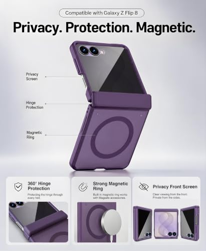 Image of STORMTAL for Samsung Galaxy Z Flip 8 Case with Privacy Screen Protector, [Compatible with Magsafe], [Full Body Hinge Protection], Magnetic Slim Case for Z Flip 8 Case Purple
