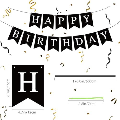 Image of Black Happy Birthday Banner Sign Happy Birthday Bunting Banner Garland for Kids Girl Woman Birthday Tea Party Decorations Bunting Flag Birthday Party Supplies