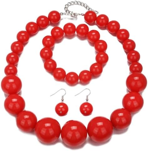 Hand made Pearl Statement Necklace for Women Chunky Large Simulated Pearl Statement Necklace Bracelet Earring Set