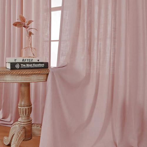 Image of Joydeco Linen Curtains for Living Room,Light Filtering Rod Pocket Back Tab Semi Sheer Drapes Window Long Curtains 108 inches Long Sheer Bliss